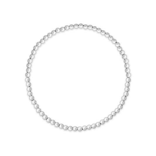 7 3mm Silver Bead Stretch Bracelet
