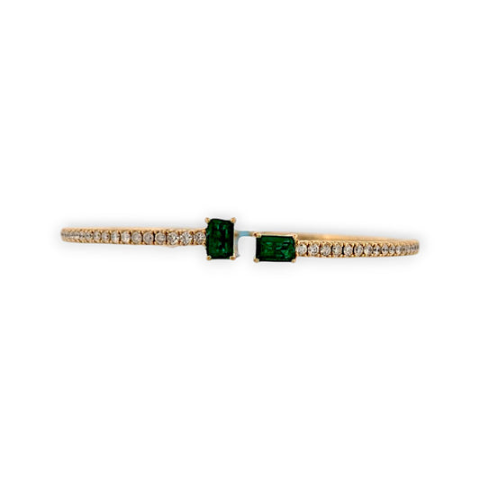 Quinn | 14K Yellow Gold Flex Bangle with 1.5 CT Natural Emeralds & 1.0 CTW Natural Round Diamonds –| Mountain Song Jewelers
