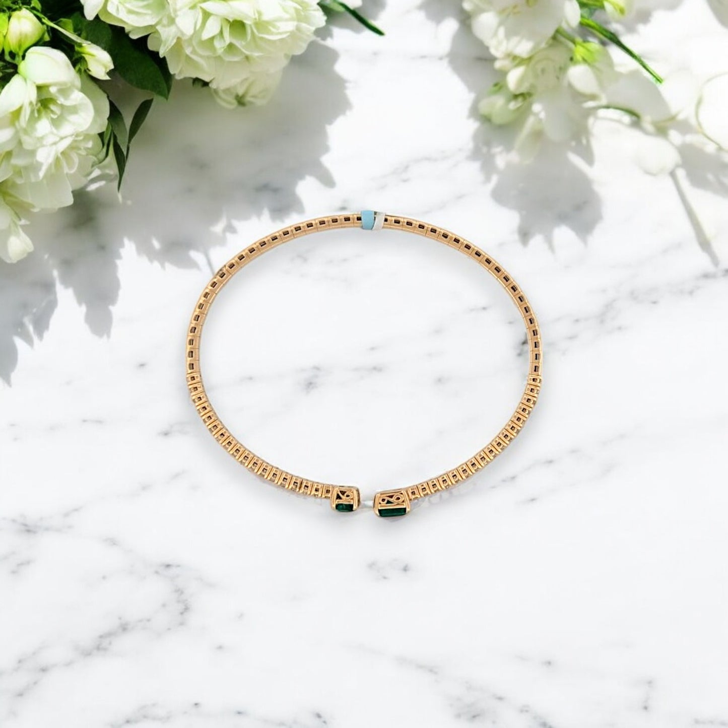 Quinn | 14K Yellow Gold Flex Bangle with 1.5 CT Natural Emeralds & 1.0 CTW Natural Round Diamonds –| Mountain Song Jewelers