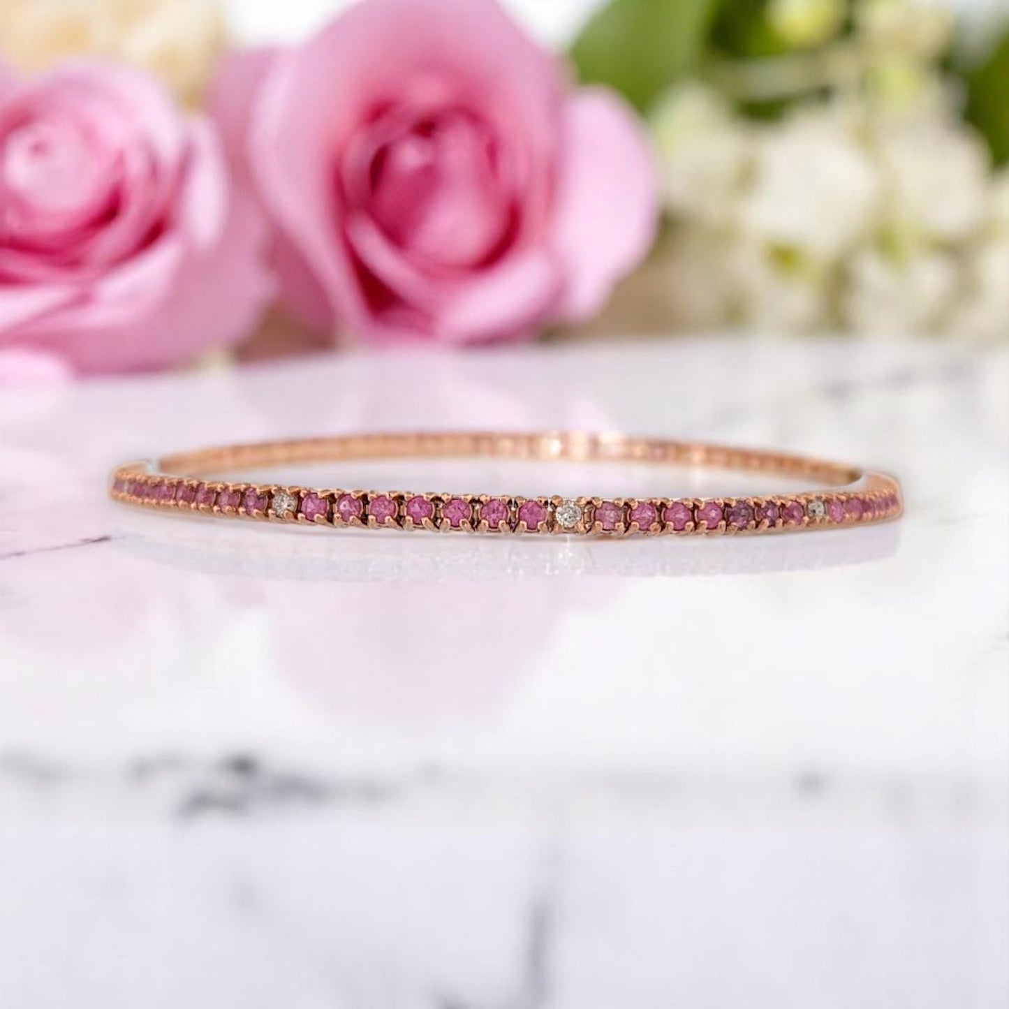 Jessamine Pink Sapphire Tennis Bracelet, 14K Rose Gold with 4.00ct Natural Pink Sapphires & 0.40ctw Natural Diamonds, Elegant 7" Fine Jewelry Gift