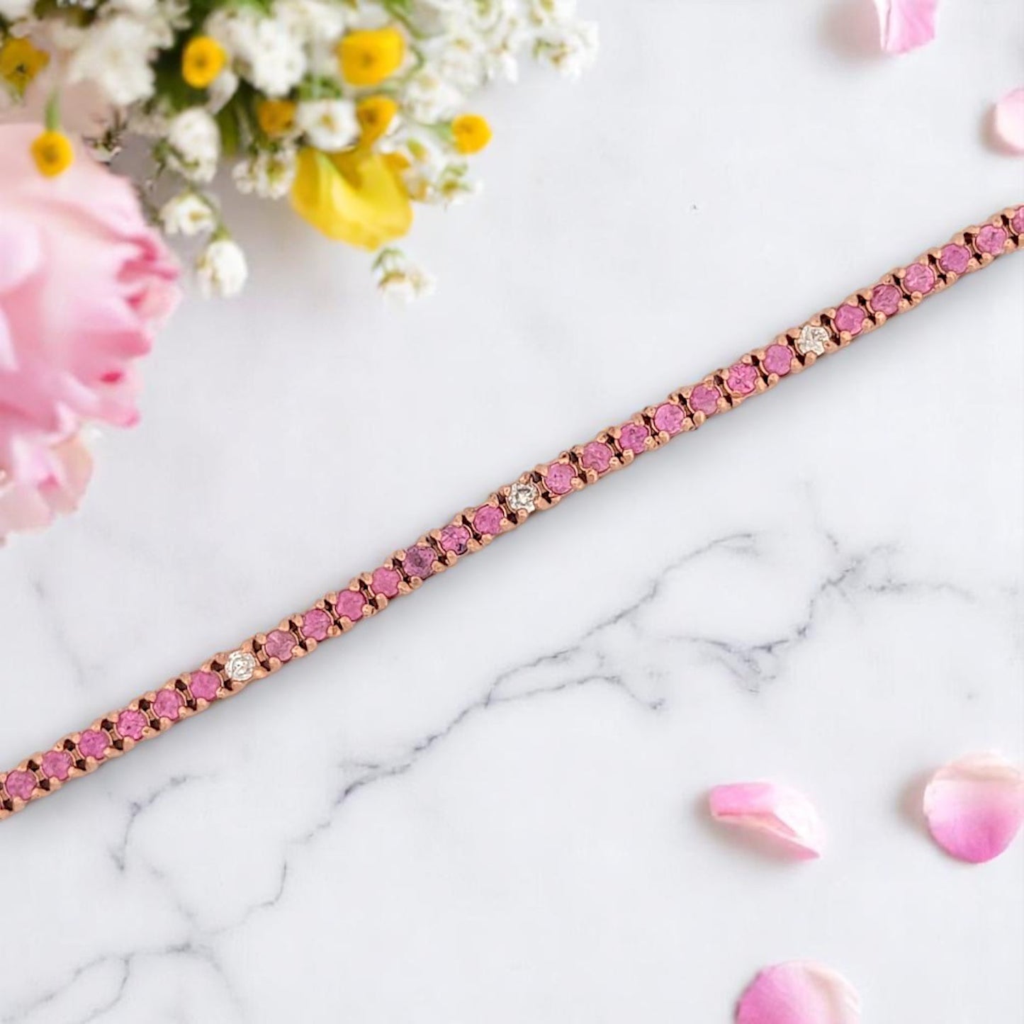 Jessamine Pink Sapphire Tennis Bracelet, 14K Rose Gold with 4.00ct Natural Pink Sapphires & 0.40ctw Natural Diamonds, Elegant 7" Fine Jewelry Gift