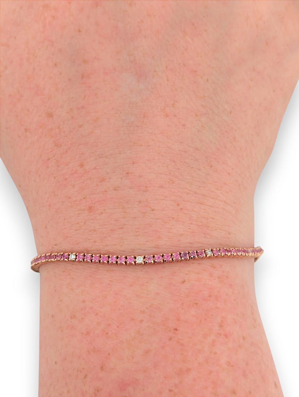Jessamine Pink Sapphire Tennis Bracelet, 14K Rose Gold with 4.00ct Natural Pink Sapphires & 0.40ctw Natural Diamonds, Elegant 7" Fine Jewelry Gift