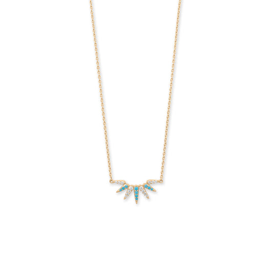 16" + 2" 14 Karat Gold Plated Synthetic Turquoise and CZ Spike Necklace