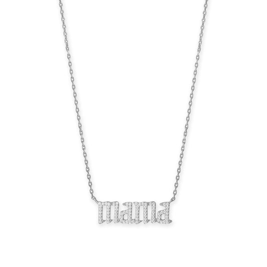 16 + 2 Rhodium Plated CZ mama Necklace