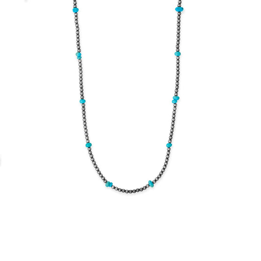 16 Sleeping Beauty Turquoise Chip and Oxidized Bead Necklace
