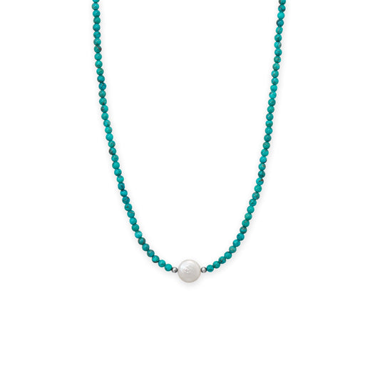 17.5 Turquoise and Cultured Freshwater Coin Pearl Necklace