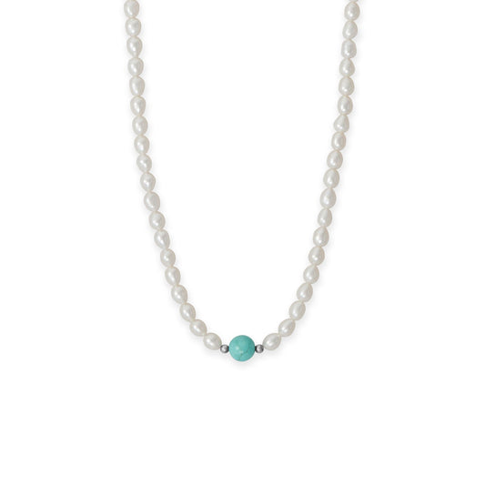 18 Cultured Freshwater Pearl and Turquoise Necklace