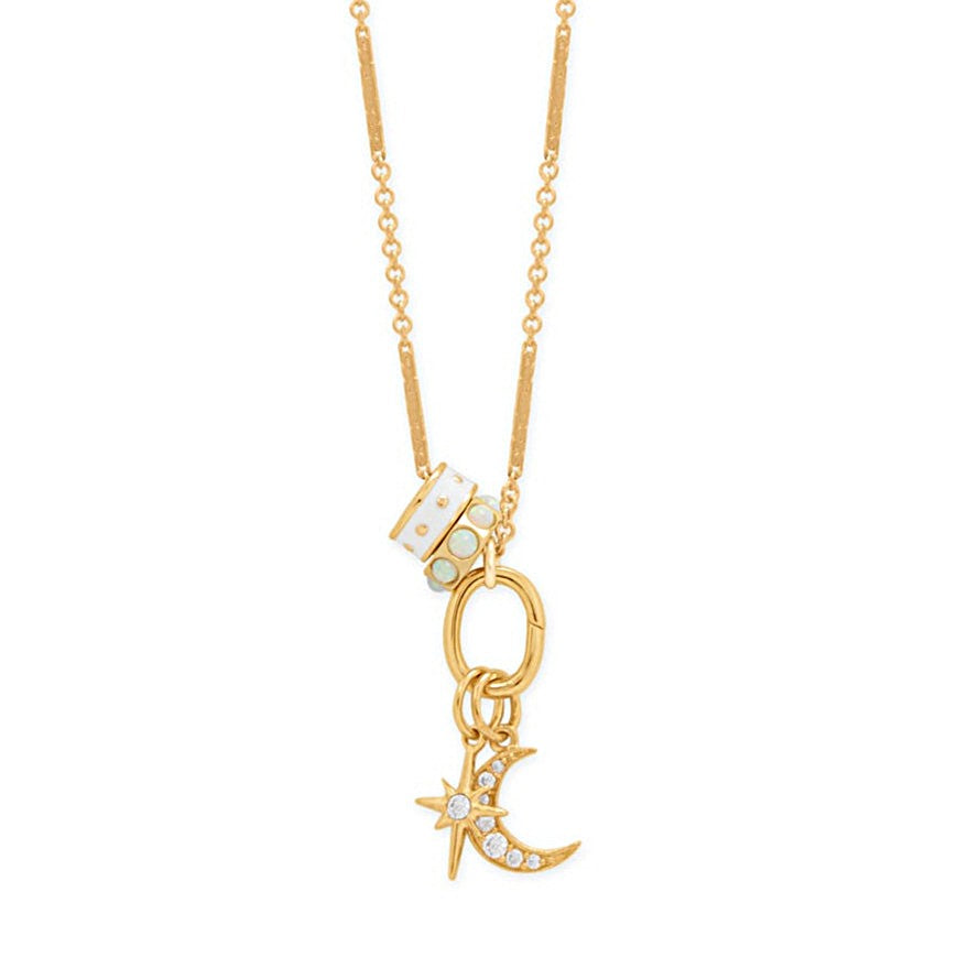 Moon, Stars and Sparkles! 18 14 Karat Gold Plated Charm Necklace