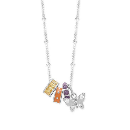 Beaming Butterfly! 18 Rhodium Plated Charm Necklace