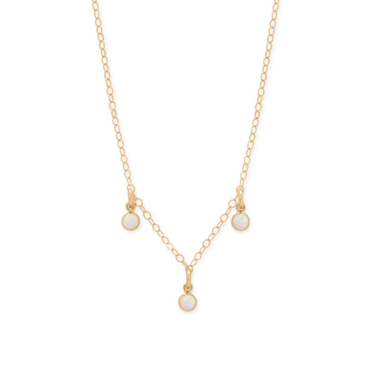 15" + 2.25" 14/20 Gold Filled White Opal Charm Necklace