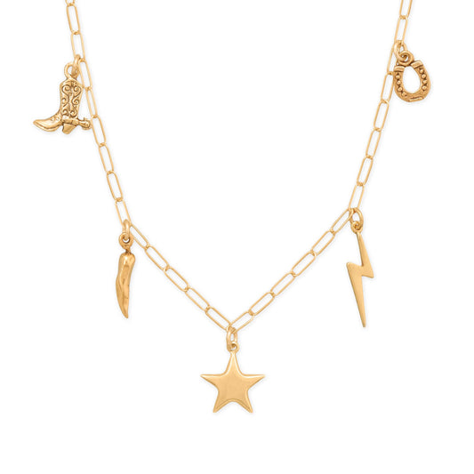 Shine Bright! 18" 14 Karat Gold Plated Charm Necklace