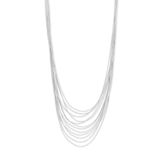 30 + 1 Graduated 12 Strand Liquid Silver Necklace