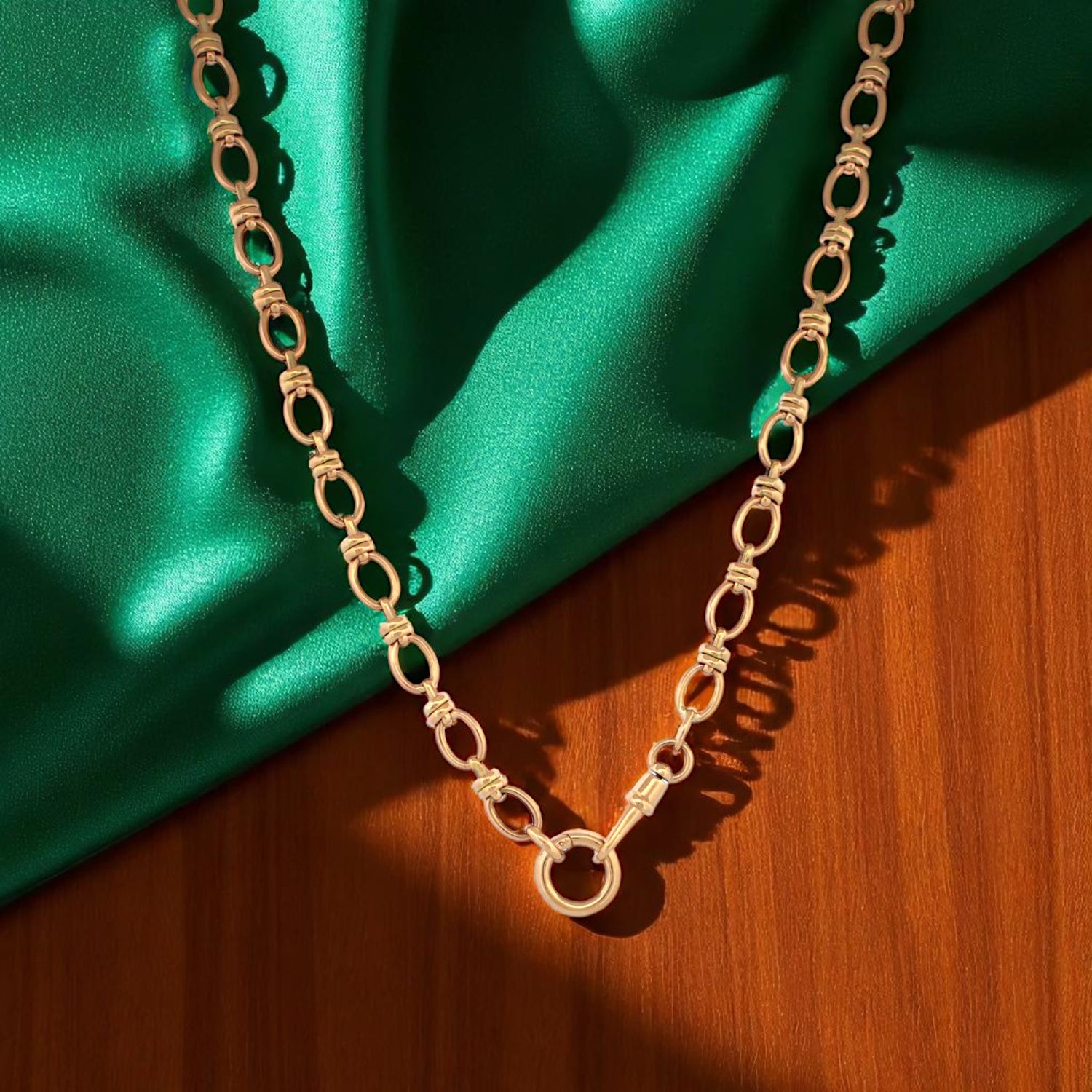 14k Yellow Gold 18-Inch Large Oval Link Chain with Round Push Clip Enhancer