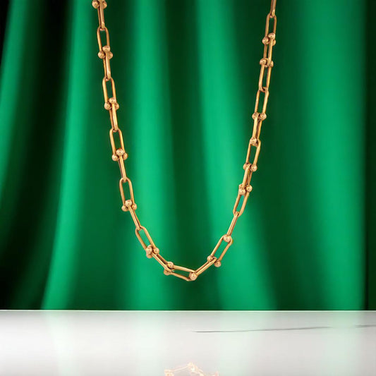 Navy | 14k Yellow Gold Bar Bell Chain – 20" Length with 15 mm Links
