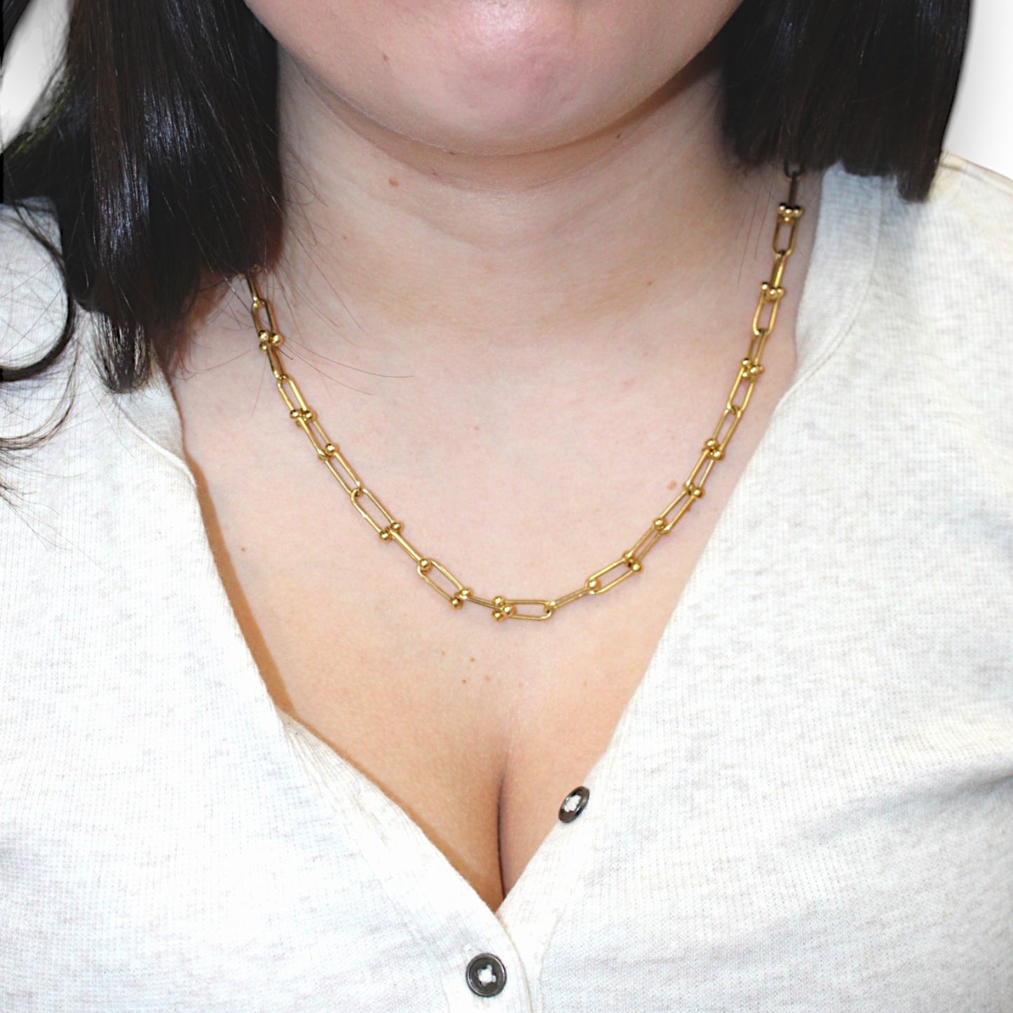 Navy | 14k Yellow Gold Bar Bell Chain – 20" Length with 15 mm Links