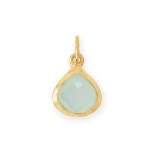 14 Karat Gold Plated Pear Aqua Chalcedony Charm