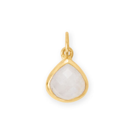 14 Karat Gold Plated Pear Rainbow Moonstone Charm