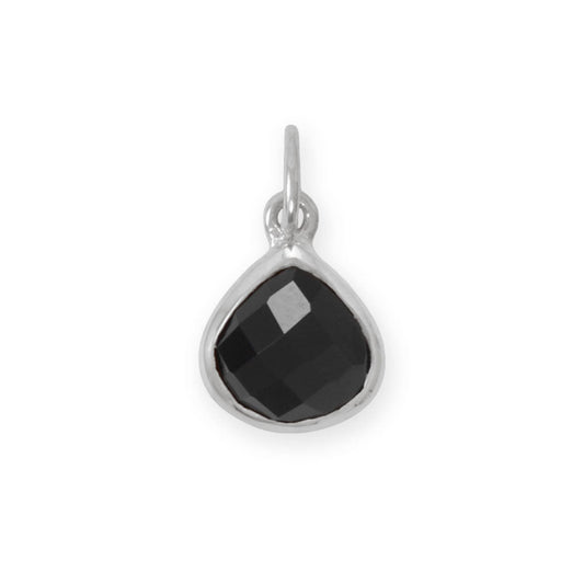 Rhodium Plated Pear Black Onyx Charm