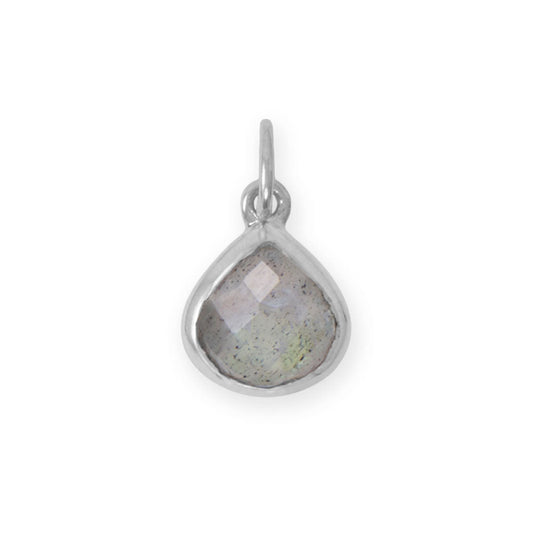 Rhodium Plated Pear Labradorite Charm