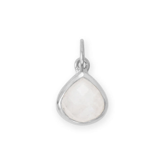 Rhodium Plated Pear Rainbow Moonstone Charm