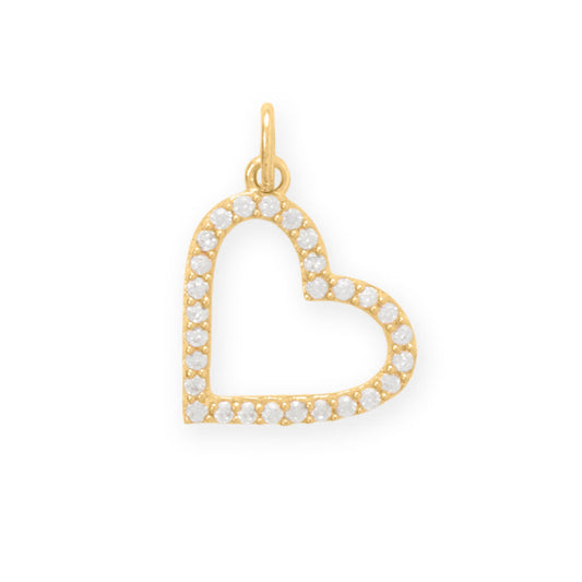 Dainty 14 Karat Gold Plated CZ Angled Heart Outline Charm