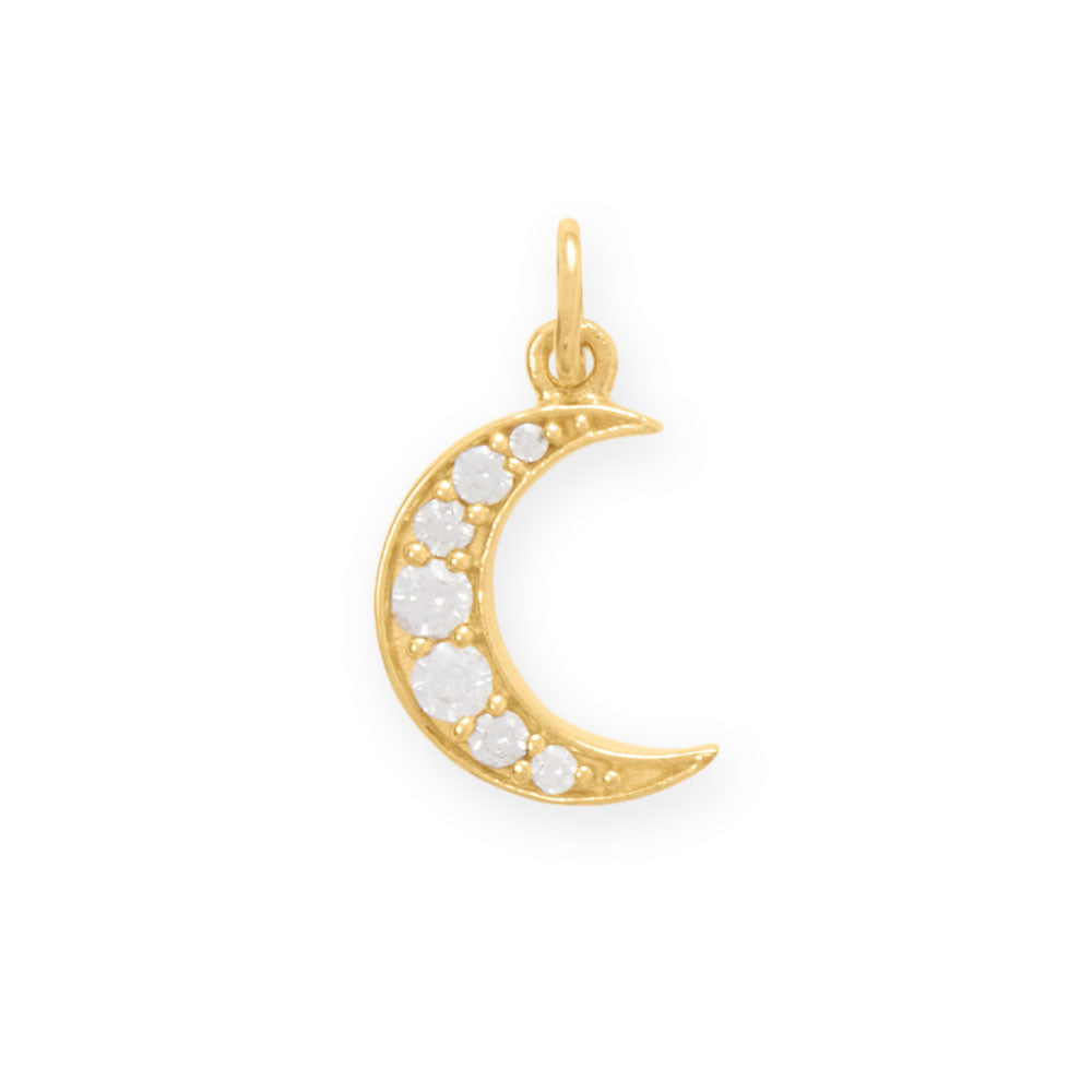 Dainty 14 Karat Gold Plated CZ Crescent Moon Charm