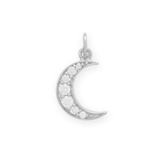 Dainty Rhodium Plated CZ Crescent Moon Charm