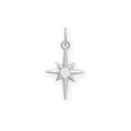 Dainty Rhodium Plated CZ Northern Star Charm