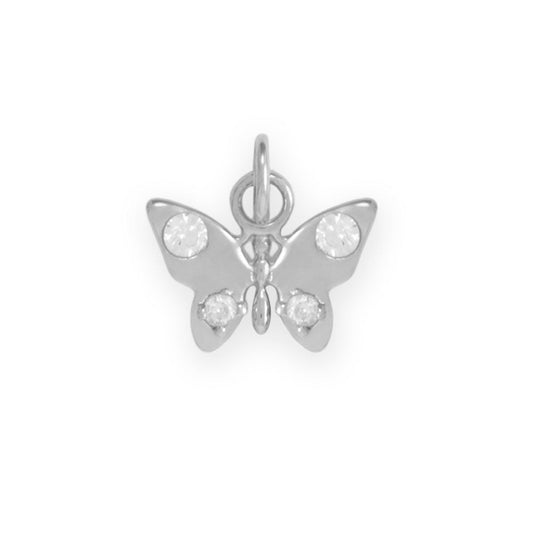 Dainty Rhodium Plated CZ Butterfly Charm