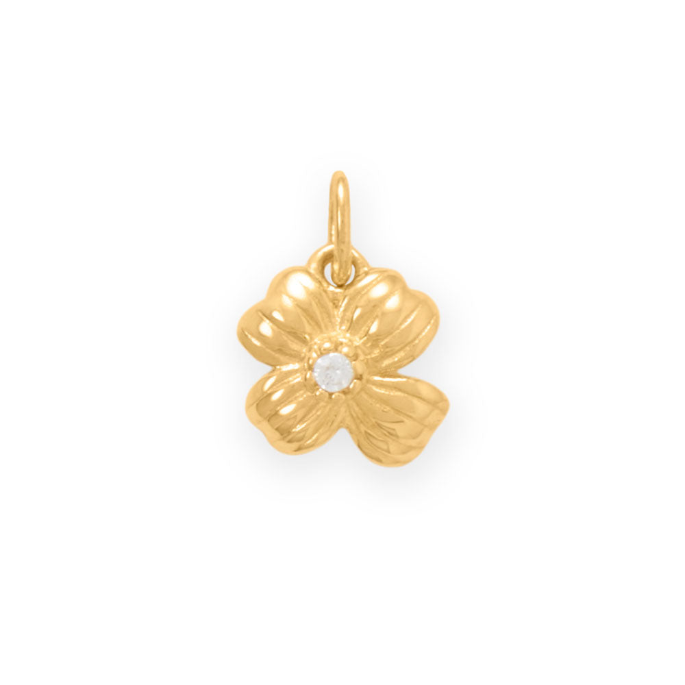 Dainty 14 Karat Gold Plated CZ Detailed Flower Charm