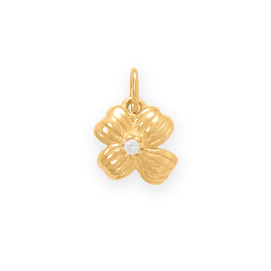 Dainty 14 Karat Gold Plated CZ Detailed Flower Charm