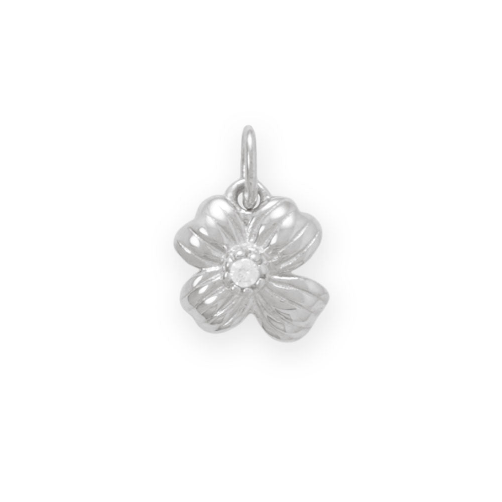 Dainty Rhodium Plated CZ Detailed Flower Charm