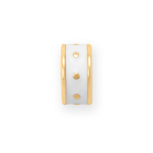14 Karat Gold Plated White Enamel Inlay Dotted Wheel Bead Charm