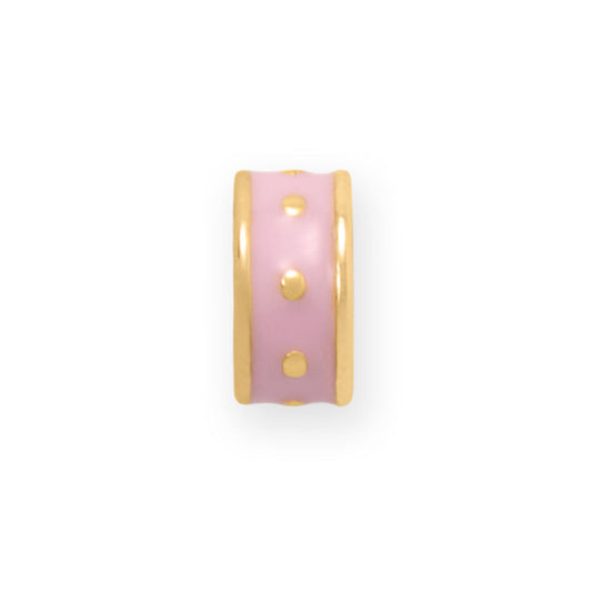 14 Karat Gold Plated Pink Enamel Inlay Dotted Wheel Bead Charm
