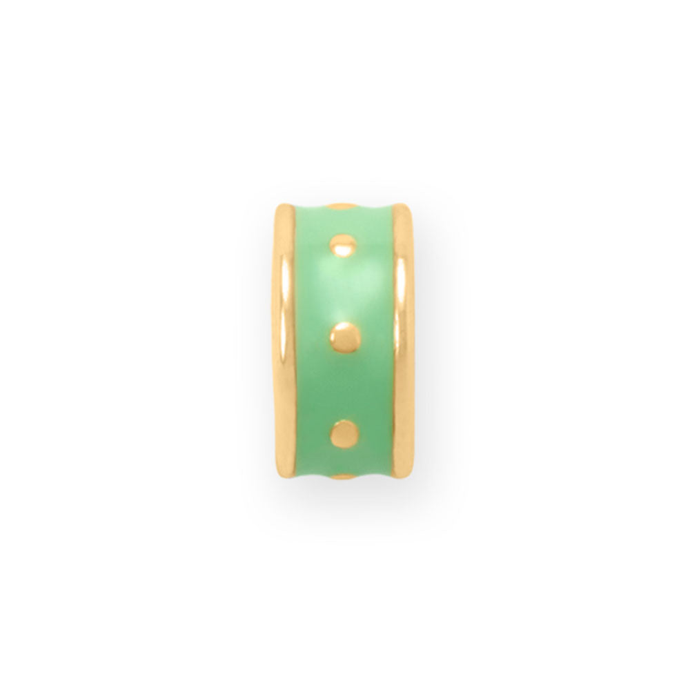 14 Karat Gold Plated Lime Green Enamel Inlay Dotted Wheel Bead Charm