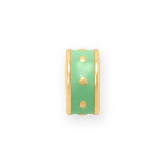 14 Karat Gold Plated Lime Green Enamel Inlay Dotted Wheel Bead Charm