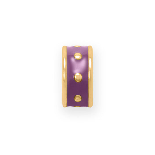 14 Karat Gold Plated Purple Enamel Inlay Dotted Wheel Bead Charm