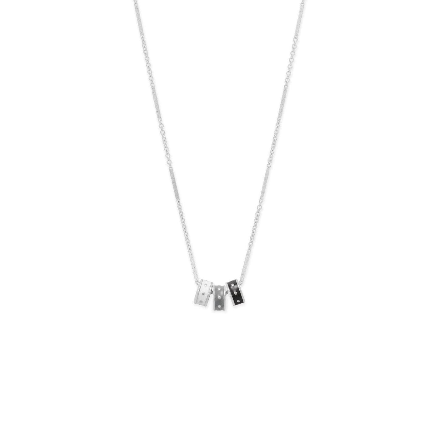 Rhodium Plated Grey Enamel Inlay Dotted Wheel Bead Charm