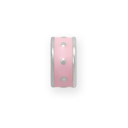 Rhodium Plated Pink Enamel Inlay Dotted Wheel Bead Charm