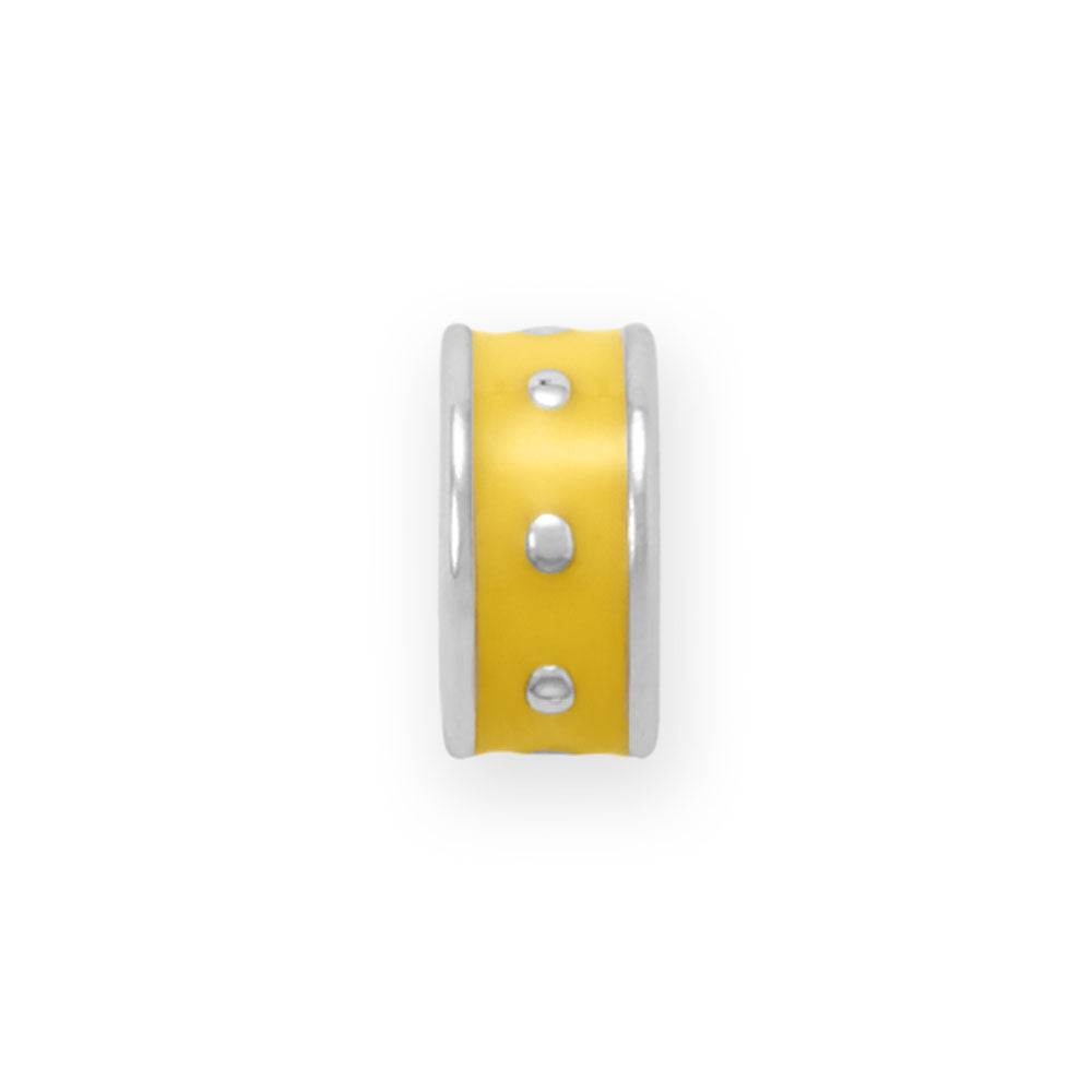 Rhodium Plated Yellow Enamel Inlay Dotted Wheel Bead Charm