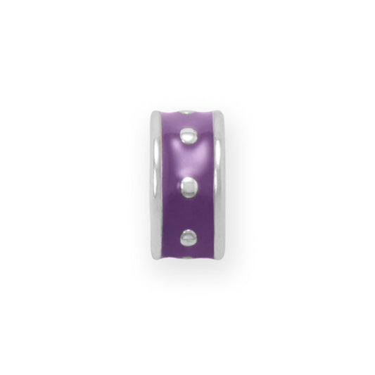 Rhodium Plated Purple Enamel Inaly Dotted Wheel Bead Charm