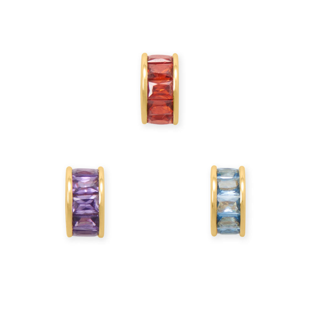 14 Karat Gold Plated CZ Birthstone Wheel Bead Charms (January-December)