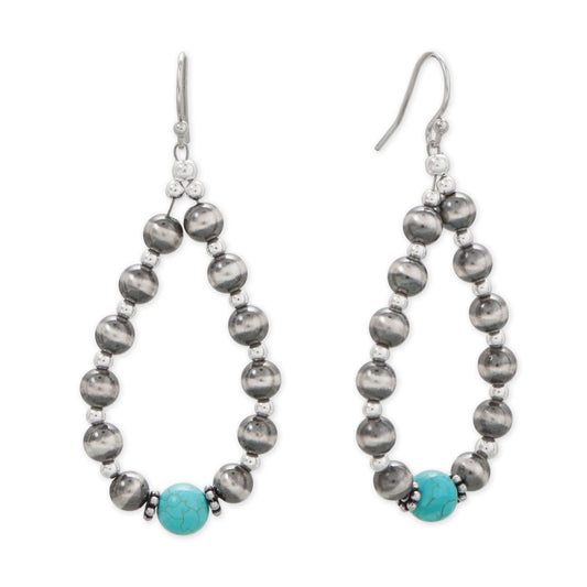 Turquoise and Oxidized Bead Pear Outline Earrings