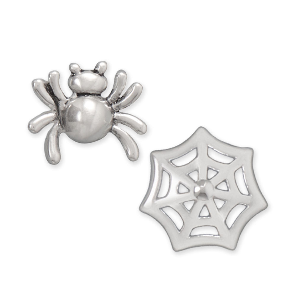 Oxidized Spider and Web Stud Earrings