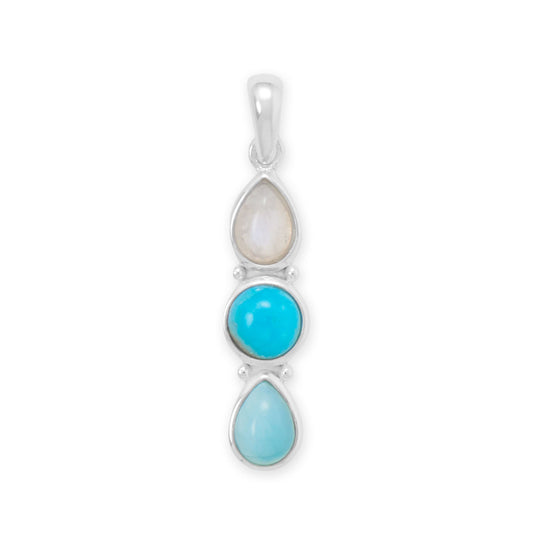 Rainbow Moonstone, Turquoise and Larimar Drop Pendant