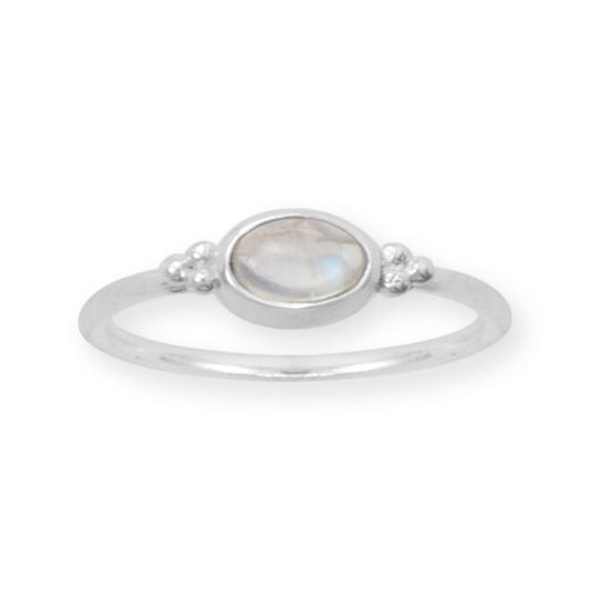 Dainty Oval Rainbow Moonstone Ring