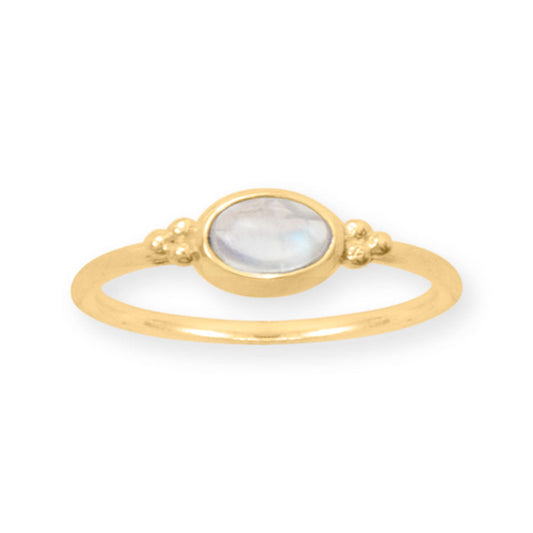 14 Karat Gold Plated Dainty Rainbow Moonstone Ring