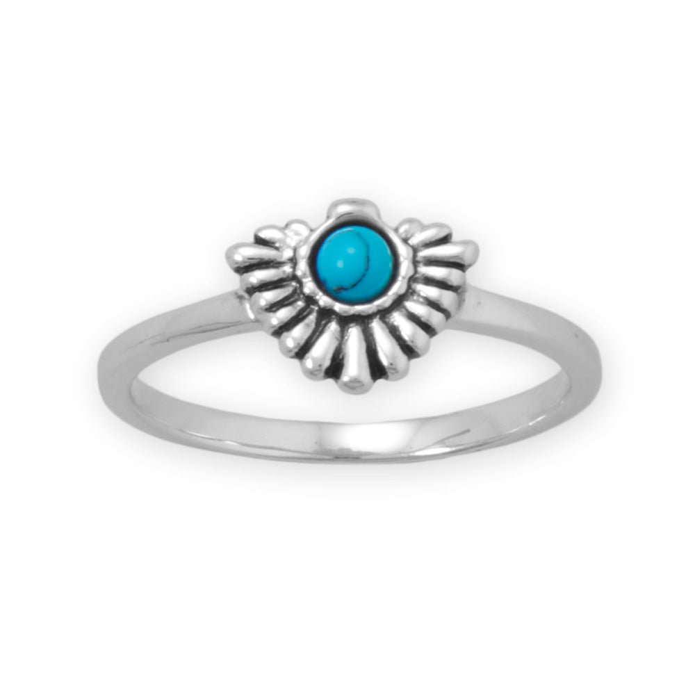 Rhodium Plated Oxidized Fan with Imitation Turquoise Ring