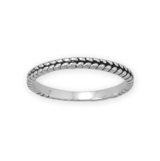 Rhodium Plated Oxidized Dainty Wheat Design Ring