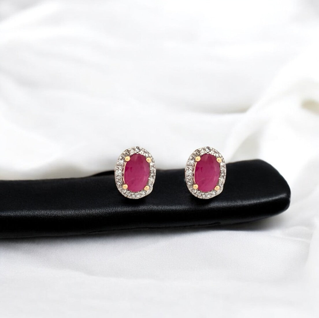 Bonnie | Ruby & Diamond Stud Earrings | 14k Yellow Gold Stud Earrings With 1 Carat Of Natural Rubies And .15 Ctw Of Diamonds